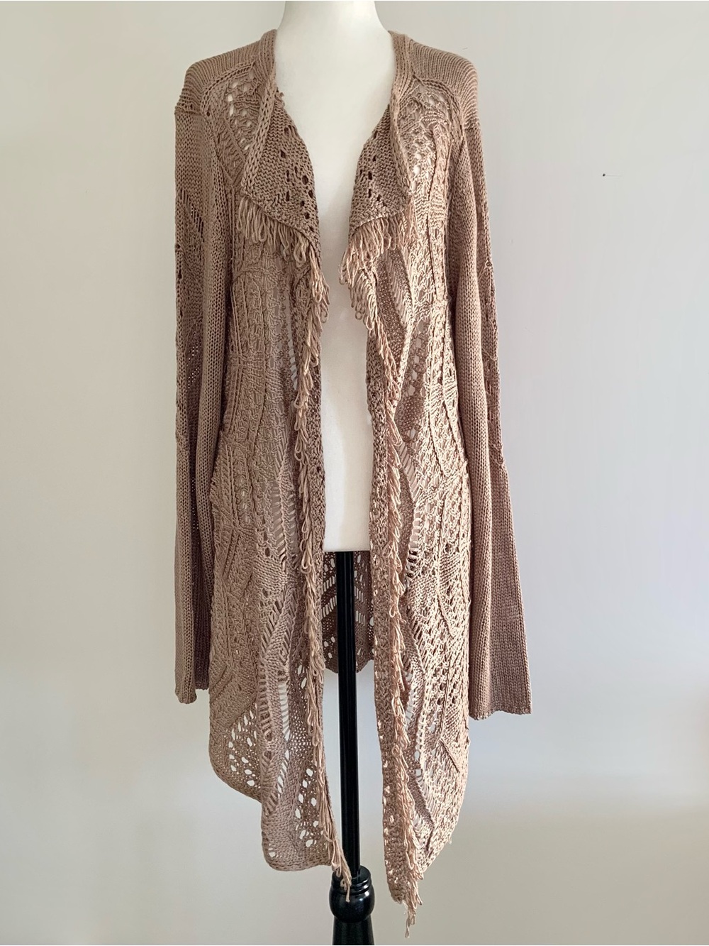 Yest fringed crochet open sweater
